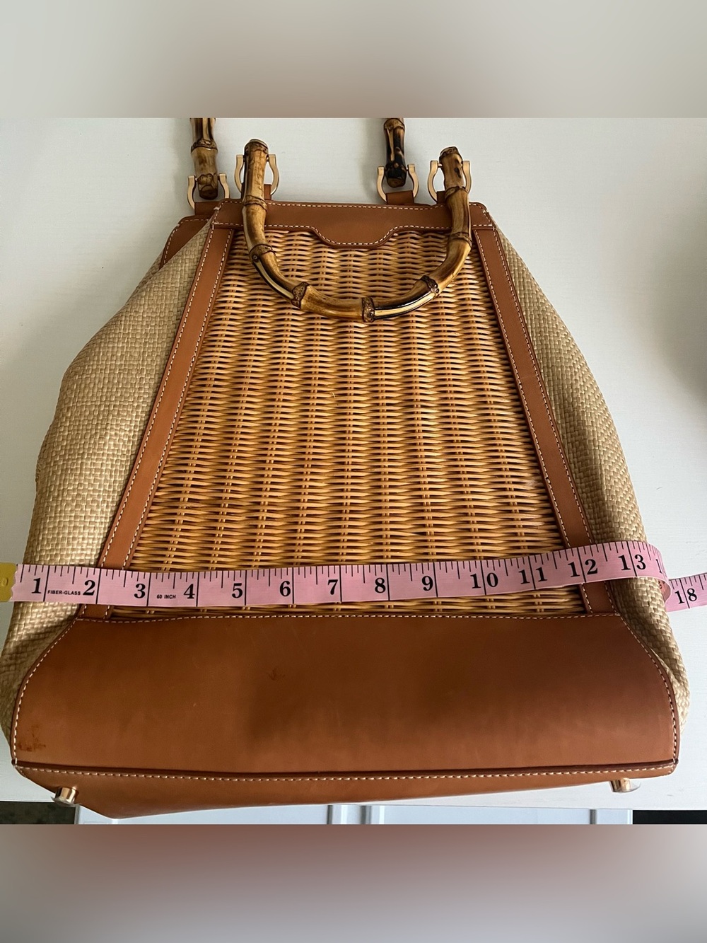 J. McLaughlin “Meeka” Bamboo, Wicker & Leather Tote Handbag Nantucket Style Bag - Picture 10 of 10